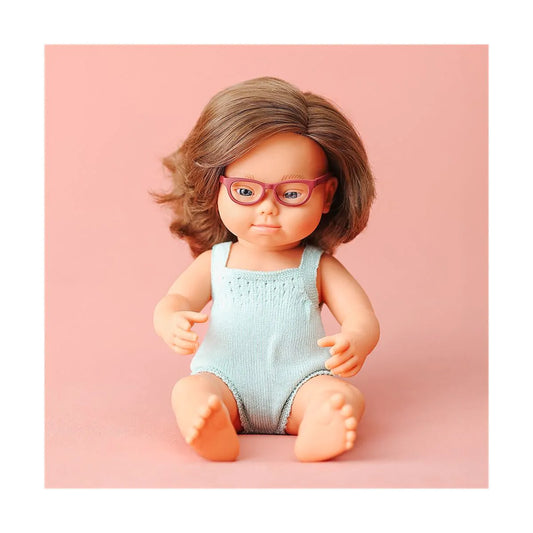 Baby Doll 15" Caucasian Girl w/ Down Syndrome & Glasses