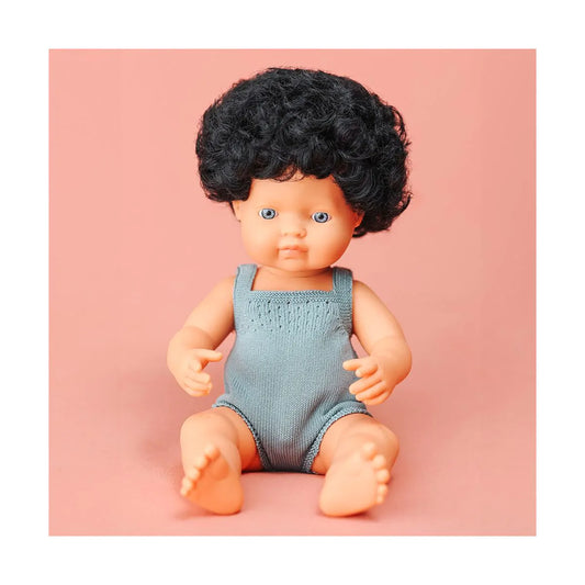 Baby Doll 15" Caucasian Boy with Curly Black Hair