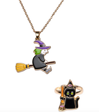 Load image into Gallery viewer, Witch Necklace with Black Cat Ring
