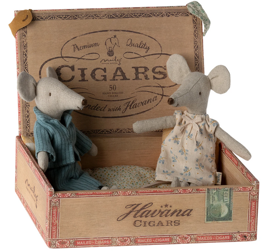 New Mum and Dad Mice in Cigar Box