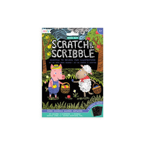 Mini Scratch & Scribble Art Kit - 7 PC Set Farm Animals