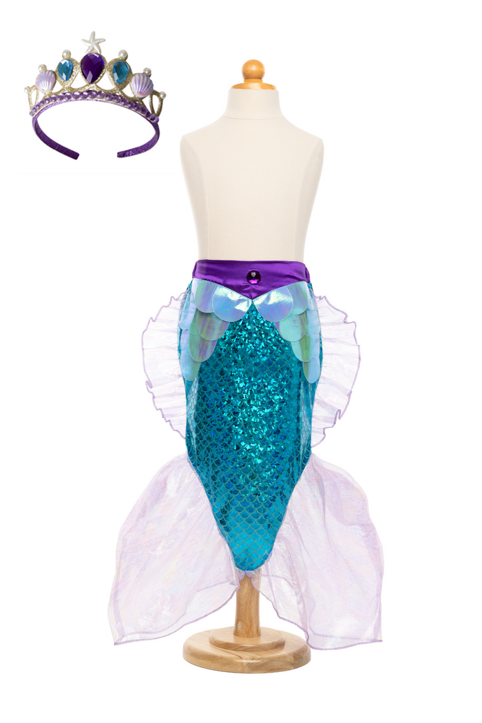 Mermaid Glimmer Skirt w/Tiara, Lilac Blue, Size 5-6