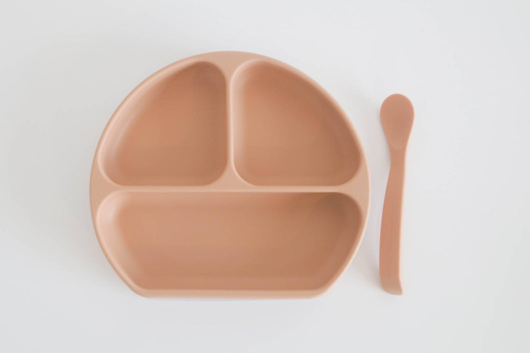 Silicone Suction Plate With Lid and Spoon-Peach