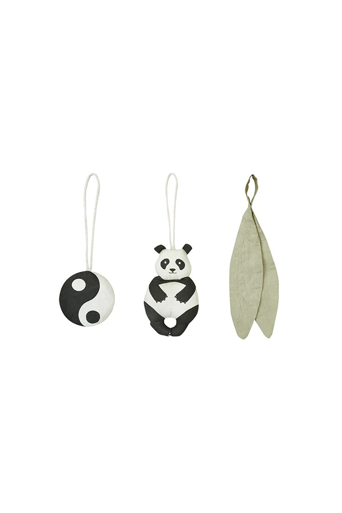 Set of 3 Rattle Toy Hangers - Panda, Bamboo Leaf, Yin-Yang