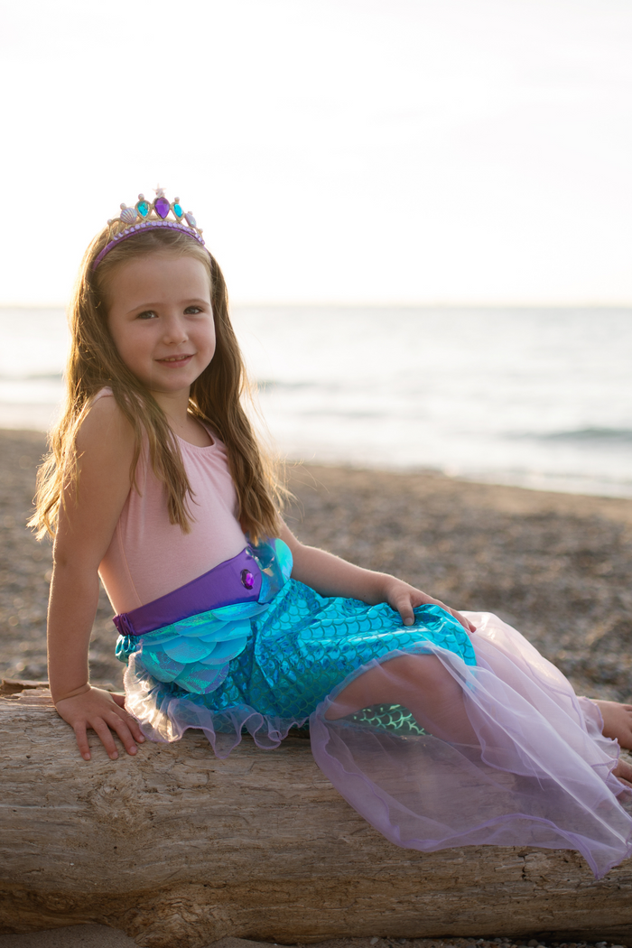 Mermaid Glimmer Skirt w/Tiara, Lilac Blue, Size 5-6