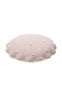 Knitted Cushion Round Biscuit Pink