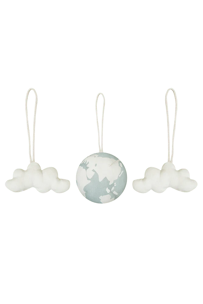 Set of 3 Rattle Toy Hangers - World Map & Clouds