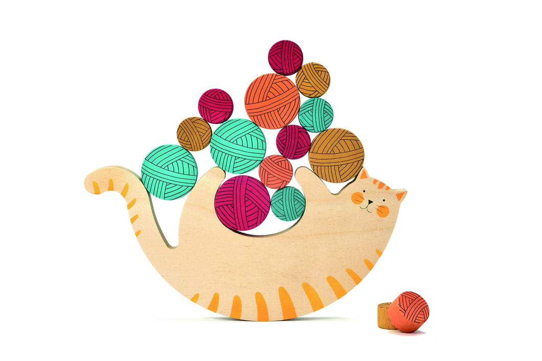 Meow Balancing Game (1 Cat and 15 Yarn Balls)