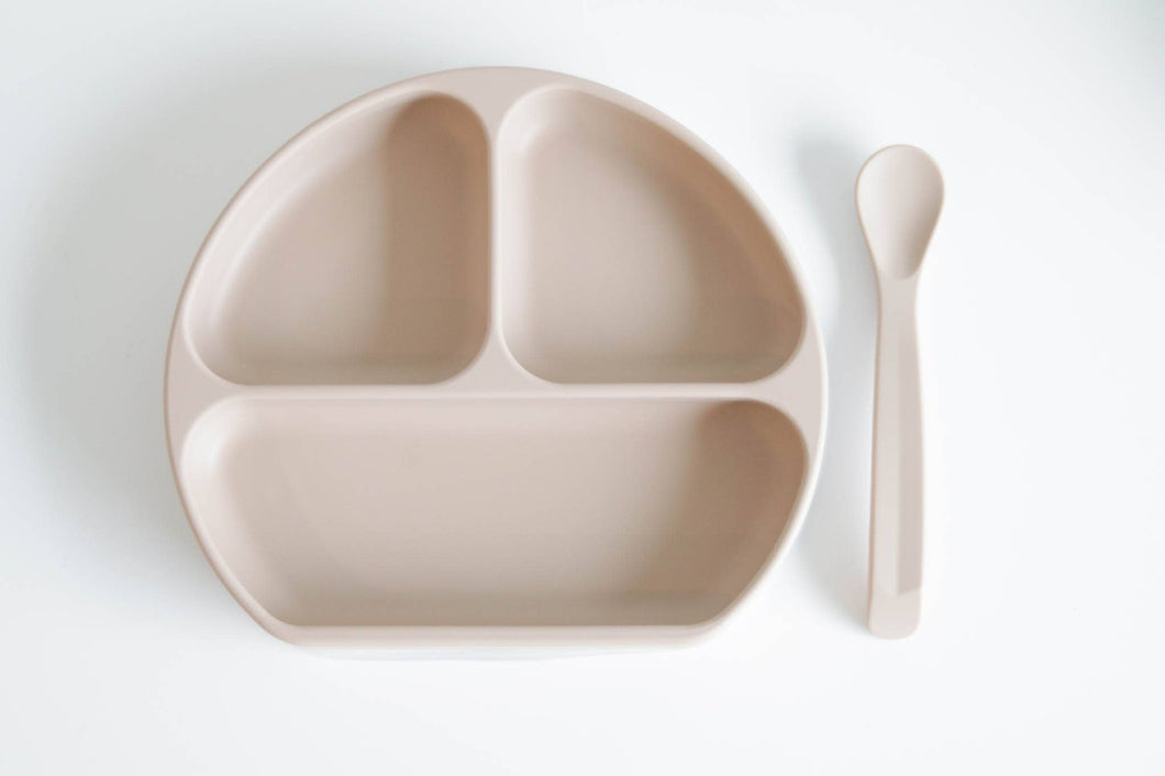 Silicone Suction Plate With Lid and Spoon-Sand