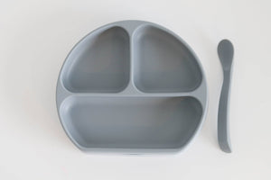 Silicone Suction Plate With Lid and Spoon-Sky