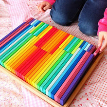 Load image into Gallery viewer, Rainbow Building Slats in Tray - 64 Pc
